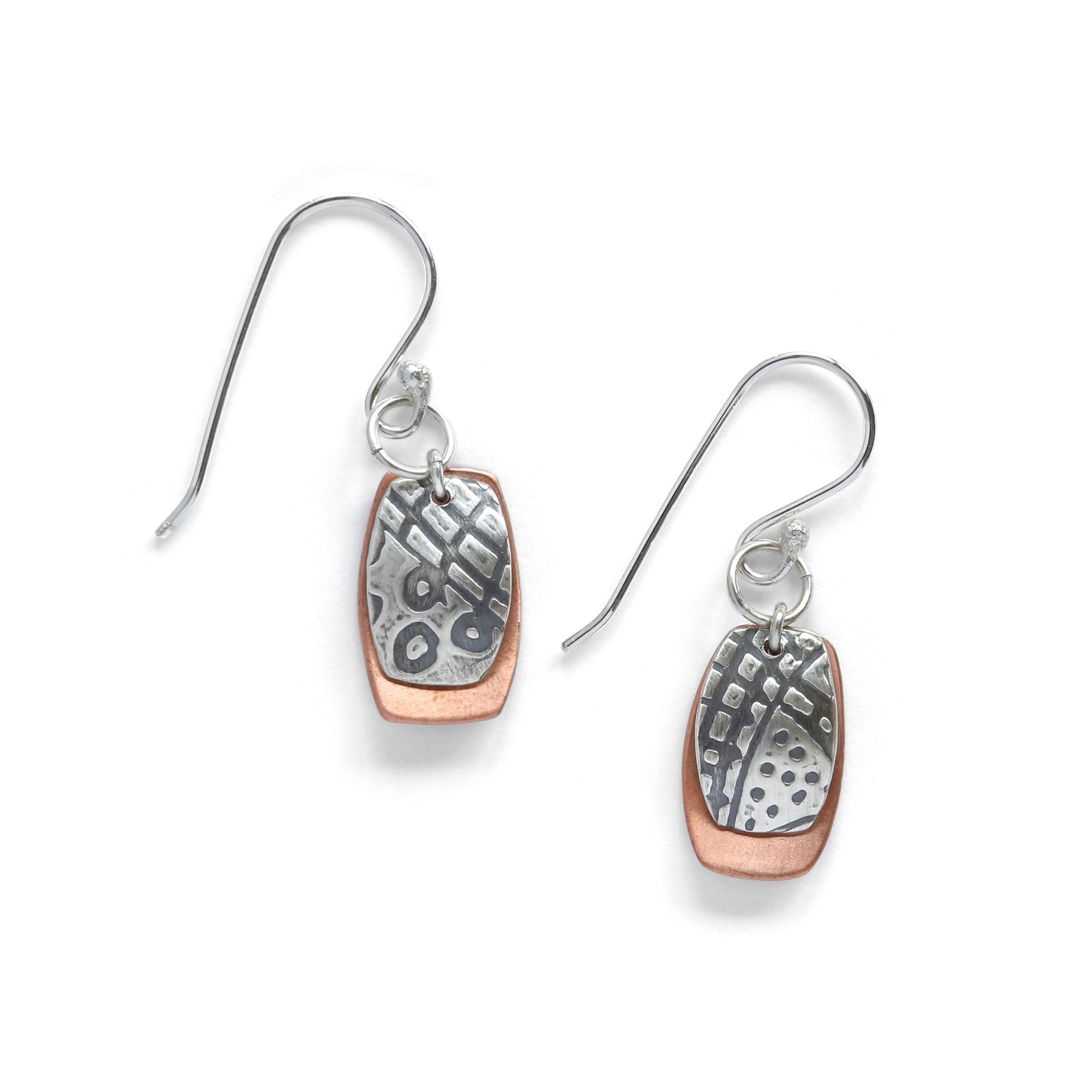 Copper & Silver Rectangle Earring